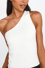 Channy One-Shoulder Ribbed Top White
