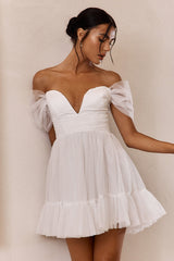 Pixi Off-Shoulder Lace-Up Back Mini Dress White