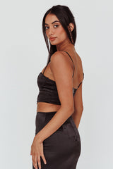 Zeina Satin Crop Top Black
