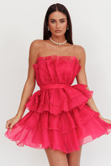 Bon Bon Tiered Chiffon Mini Dress Fuchsia