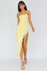 Catriona Split Ruffle Midi Dress Lemon