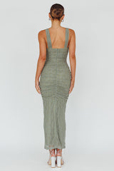 Oliana Embroidered Mesh Midi Dress Fern