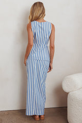 Philomena Button Maxi Skirt Stripe Blue