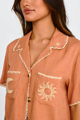 Swing Of Things Embroidered Shirt Mocha