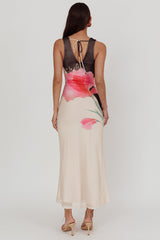 Cinders Tied Plunging Neckline Maxi Dress Flower Black