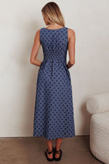 Hair Down Square Neck A-Line Midi Dress Floral Denim
