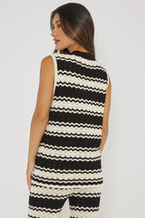 Maysah Button-Up Crochet Top Black/White