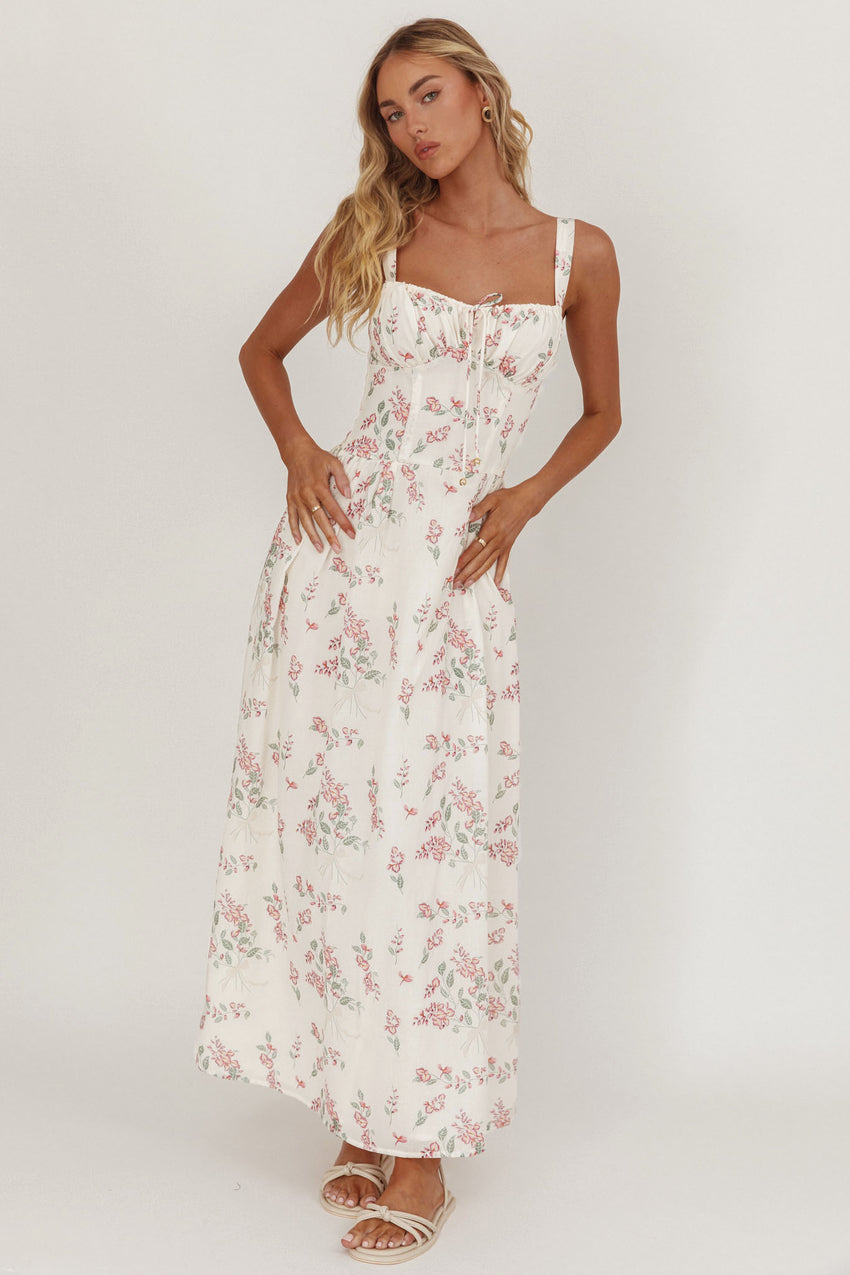 Seen The Light Tie Bust Maxi Dress Floral Cream/Pink