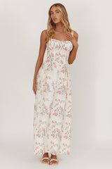 Seen The Light Tie Bust Maxi Dress Floral Cream/Pink