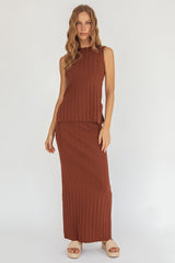 Kimora Ribbed Knit Maxi Skirt Brown