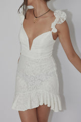 Kianna Ruffle Strap Lace Mini Dress White