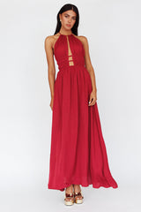 Cyndi Open Back Halterneck Maxi Dress Wine