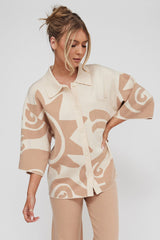 Nalani Button Up Knit Shirt Sand Wood