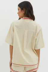 On Vacay Button-Up Shirt Embroidered Beige