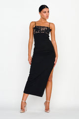 Misha Embellished Bust Midi Dress Black