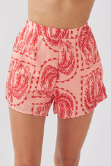 Cora Elastic Waist Shorts Print Red Salmon