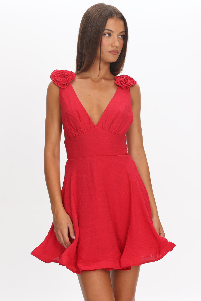 Kalinda Detachable Rose Mini Dress Red