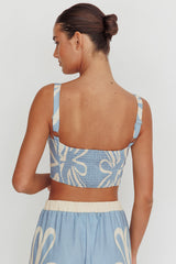 Briar Square Neck Cropped Top Beige Blue