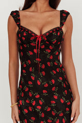 Femme Belle Ribbon Trim Maxi Dress Floral Black