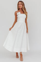 Ezrah A-Line Rosette Maxi Dress White