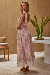 Dua Tied Shoulder Maxi Dress Floral Peach