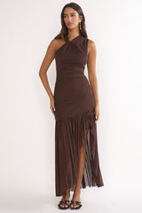 On Air Twist Neck Split Maxi Dress Chocolate