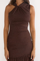 On Air Twist Neck Split Maxi Dress Chocolate