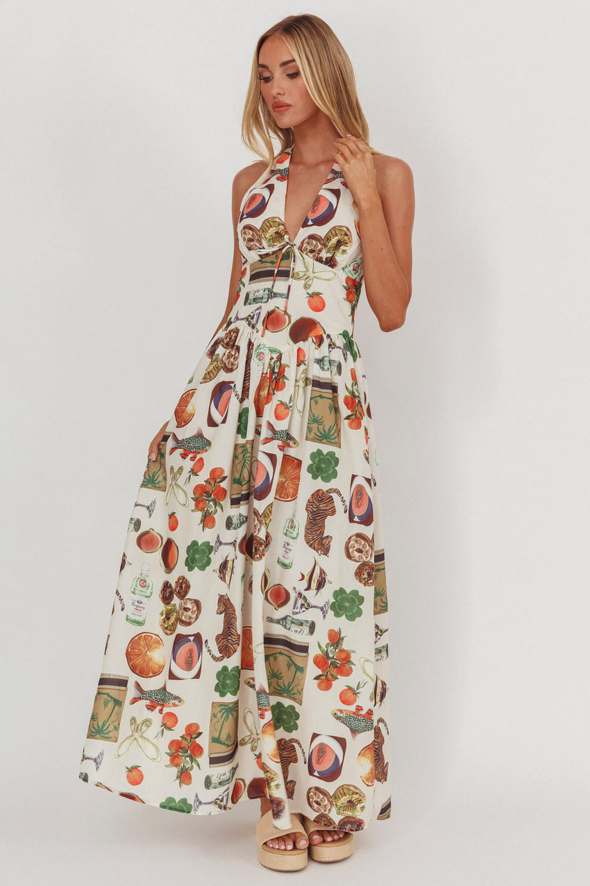 Clarette Basque Waist Open Back Maxi Dress Exotic Beige