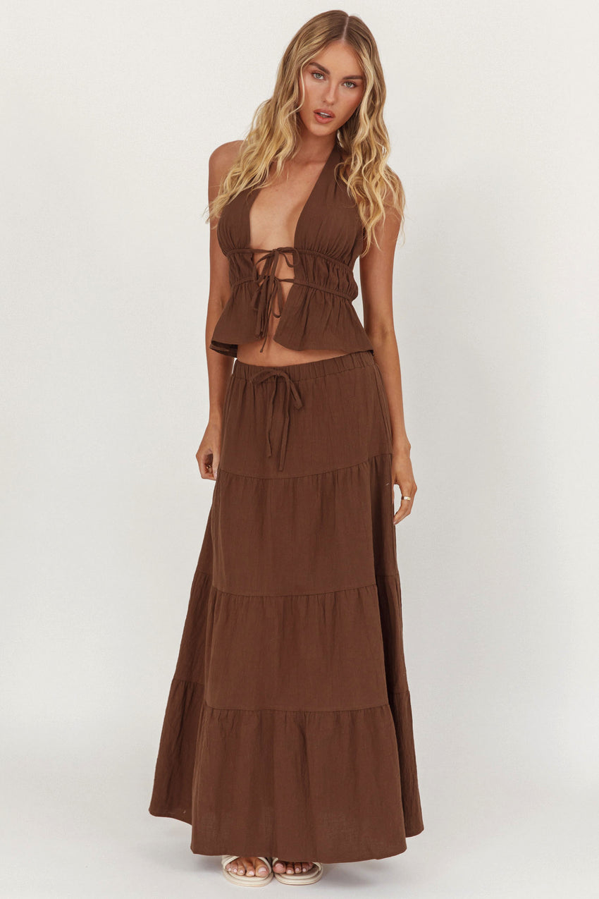 Under The Moons Tie Waist Maxi Skirt Cocoa