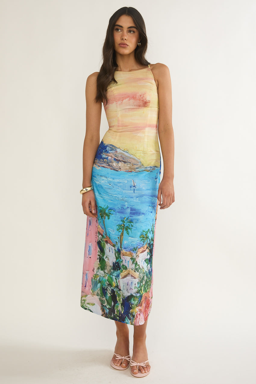 No Ordinary Girl Tied Back Maxi Dress Euro Print