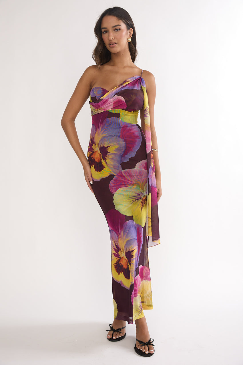 Tallis One-Shoulder Asymmetric Neckline Dress Brown