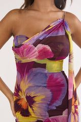Tallis One-Shoulder Asymmetric Neckline Dress Brown