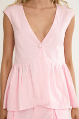 Florrie Button Flounce Top Rosewater