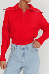 Dawneta Half Zipper Knit Pullover Red