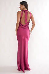 Saphirra Open Cowl Back Maxi Dress Berry