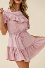 Forever Free Angel Sleeve Drawstring Waist Dress Blush