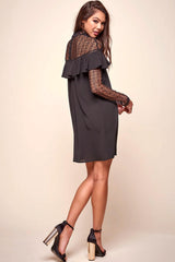Mendes Lace Detailed High Neck Long Sleeved Dress Black
